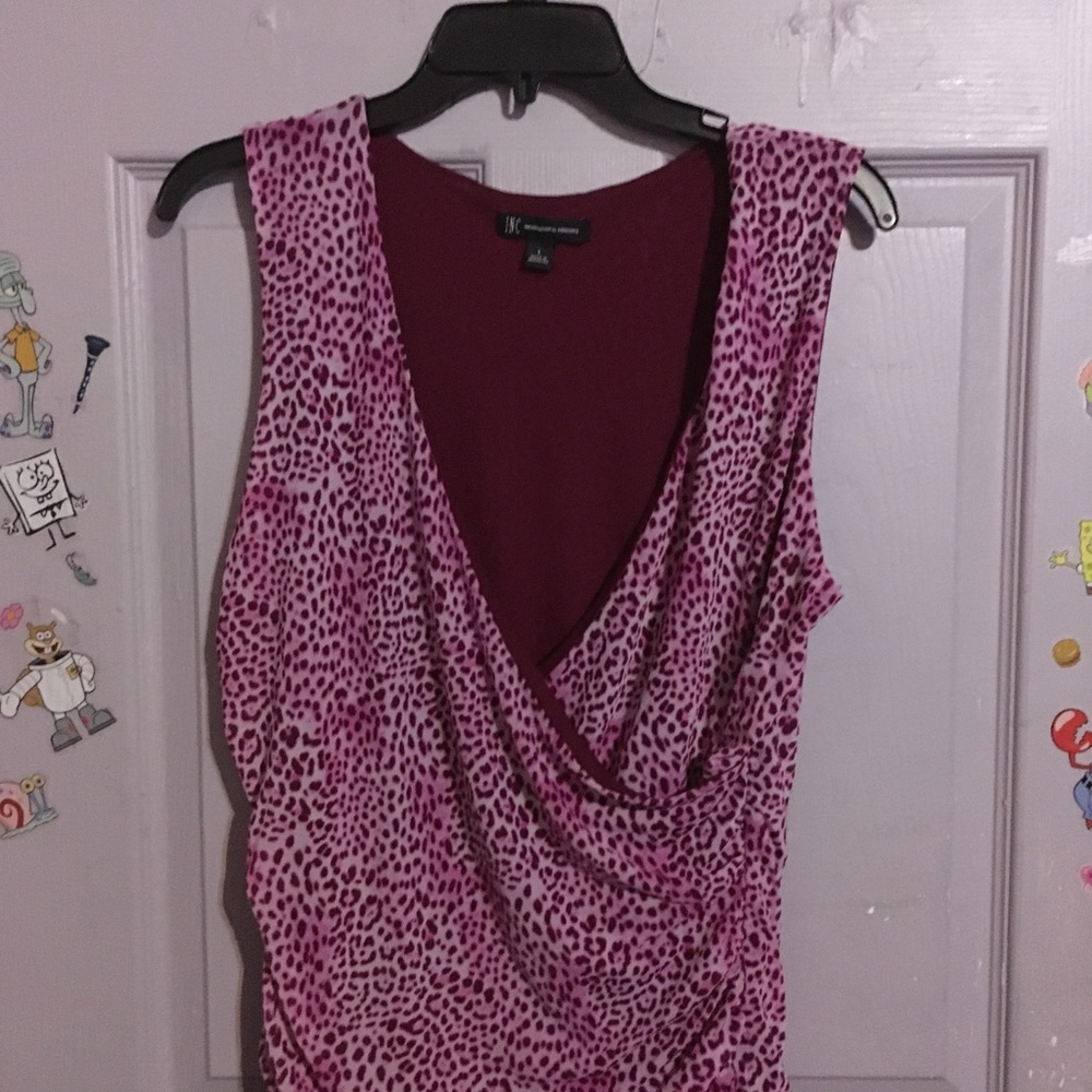 INC International Concepts Pink Animal Print Sleeveless Drape Top